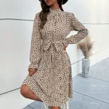 Floral Print Long Sleeve Dress Multi Color Wrinkled Fabric Elegant Style Perfect for Spring and