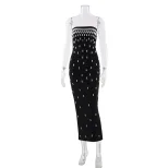 Elegant Strapless Evening Dress Slim Fit Solid Color Rhinestone Embellished Perfect for Cocktail