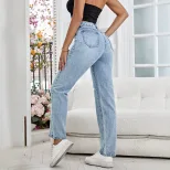 Casual Distressed Straight Leg Jeans for Women Versatile Style Comfortable Fit Trendy Design Who