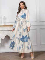 Modelyn Women s Floral Print Stand Collar Lantern Sleeve Ruf