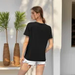 Casual White Short Sleeve T Shirt Loose Fit Round Neck Summer Style Perfect for Everyday Wear Wh
