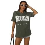 Loose Fit Printed Black T Shirt for Women Summer Style Round Neck Casual Wear Wholesale Availabl