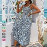 Summer Floral Maxi Dress Sleeveless Elastic Waist Casual Style Perfect for Beach or Outdoor Even