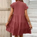Casual Sweet Ruffle Sleeve Cake Dress Loose Fit Flowy Design Elegant Style Perfect for Summer Ev