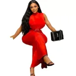 Fashionable Solid Color Maxi Dress for Women Sleeveless Round Neck Backless High Slit Ideal for