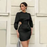 Womens Satin Bodycon Dress Sexy Hollow Out Design Spring Summer Style Perfect for Parties and Ga