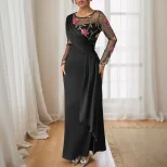 Elegant Long Sleeve Embroidered Dress Irregular Hem Spring Fall Style Perfect for Banquets and S