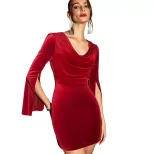 Velvet Burgundy Dress Elegant Slim Fit Spring Summer Style Perfect for Parties and Special Occas
