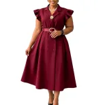 Elegant Double Breasted African Print Dress Mid Length Suit Collar Summer Style Wholesale Availa