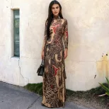 Womens Long Sleeve High Neck Top Fashionable Snake Print High Slit Design Spring Collection Whol