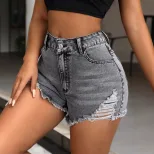 High Waisted Ripped Denim Shorts Womens Casual Style Trendy European and American Fashion Wholes