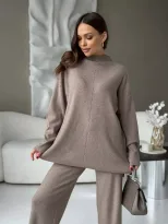 Womens Autumn Winter Oversized Sweater and Pants Set Long Sleeve Casual Split Design Perfect for