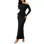 Off Shoulder Long Sleeve Dress Slim Fit Waist Defining Elegant Design Spring Summer Fashion Whol