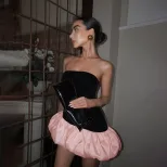 Chic Womens Strapless Color Block A Line Dress Sexy Backless Design Flattering Fit Perfect for A