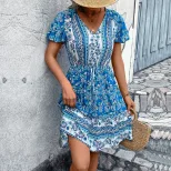 Summer Womens Dress V Neck Floral Print Bohemian Style Perfect for Casual Outings Wholesale Avai