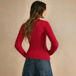 Vintage Inspired V Neck Sweater Slim Fit Long Sleeve Striped Lightweight Fabric Spring Summer Un
