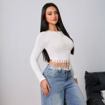 Womens T Shirt Simple Elegant Design Fringe Detail Slim Fit Spring Summer Fashion Wholesale Avai