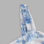 Summer Womens Bodycon Dress Blue and White Porcelain Print Backless Strapless Mermaid Hem Perfec