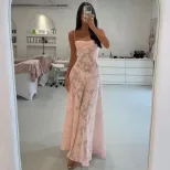 Summer Floral Maxi Dress Sexy Sheer Slim Fit Spaghetti Straps Beach Vacation Style Wholesale Ava