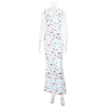 Floral Maxi Dress Slimming Fit Deep V Neck Sleeveless Elegant Spring Summer Vacation Wear Wholes