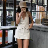 French Vintage Sleeveless Button Up Cardigan Irregular Vest Chic Crop Top Fall Outfit for Trendy