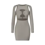 Bodycon Dress Hollow Out Front Ring Detail Milk Silk Fabric Sexy Style for Parties and Night Out