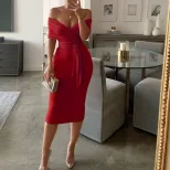 Womens Dress Set Sexy Tie Front Top High Waisted Pleated Skirt Fashionable Outfit for Parties or