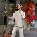 Womens Autumn Winter Oversized Sweater and Pants Set Long Sleeve Casual Split Design Perfect for