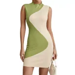 Bodycon Dress Color Block Design Ribbed Texture Slim Fit Night Out Party Wear Wholesale Availabl