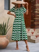 Floral Print Loose Fit Puff Sleeve Dress Casual Style Comfortable Fabric Perfect for Summer Read