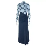 Fashionable Womens Bodycon Dress Floral Print Long Sleeve Mock Two Piece Slim Fit Perfect for Pa