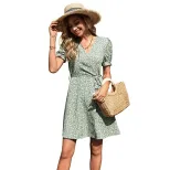Floral Print Dress Sweet Green Color Fresh Country Style Summer Wear Wholesale Available custom