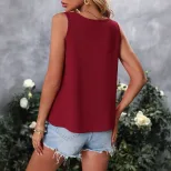 Sleeveless Square Neck Womens Solid Color Tank Top Lightweight Fabric Casual Style Versatile for