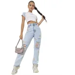 Slim Fit Ripped Straight Leg Jeans Womens Trendy Denim Casual Wear for Spring Summer Wholesale A