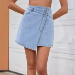 High Waisted Irregular Denim Skirt Slim Fit Casual Style Suitable for Spring Summer Wholesale Av