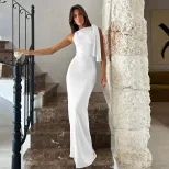 Sleeveless Bodycon Dress Solid Color Comfortable Fit Sexy Asymmetrical Shoulder Spring Summer Ca