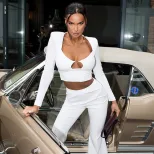 Fashion Womens Suit Set Elegant Solid Color Slim Fit Long Sleeve Top and Trousers Perfect for Ca