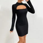 Bodycon Knit Mini Dress Long Sleeve Hollow Out Design Slim Fit Autumn Winter Fashion Wholesale A