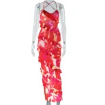 Fashionable Womens Floral Print Bodycon Dress Sexy Backless Design Elegant Long Silhouette Perfe