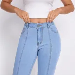 High Waisted Slim Fit Blue Denim Jeans Womens Casual Style Perfect for Everyday Wear Wholesale A