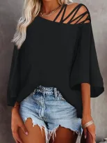 Womens Casual Loose Top Off Shoulder Design Solid Color Autumn Winter Style Wholesale Available