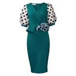 Plus Size Womens Dress Fashionable Polka Dot Mesh Panel V Neck Elegant Style for Parties Wholesa