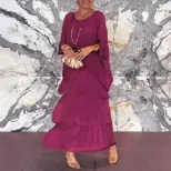 Chiffon Batwing Sleeve Maxi Dress Elegant Round Neck Trendy Design Lightweight Fabric Perfect fo