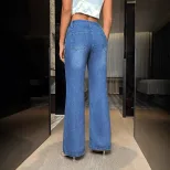 High Waisted Wide Leg Jeans Loose Fit Straight Cut Denim Fabric Casual Wear Everyday Style Whole