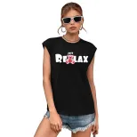 Womens Black Printed Short Sleeve T Shirt Summer Casual Style Trendy European and American Fashi