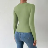 Womens Casual Knit Long Sleeve T Shirt Comfortable Slim Fit Hollow Out Design Versatile Fashion