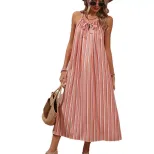Elegant Striped Maxi Dress Sweet and Chic Design Adjustable Spaghetti Straps Loose Fit Perfect f