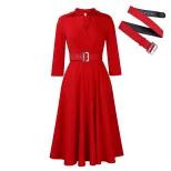 Plus Size Womens Dress Autumn Collection Stylish Lapel Design Solid Color Flared Skirt Wholesale