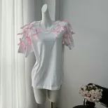 Loose Fit Short Sleeve T Shirt Cute Ribbon Bow Design Soft Cotton Fabric Casual Style Perfect fo