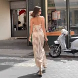 Elegant Vintage Backless Maxi Dress Sexy Low Cut Adjustable Straps Autumn Fashion Wholesale Avai